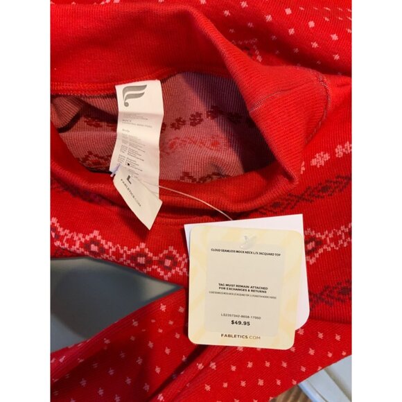 Fabletics Red Snowflake Cloud Mock Neck Long Sleeve Dacquart Top Size L, NWT! - Picture 5 of 5